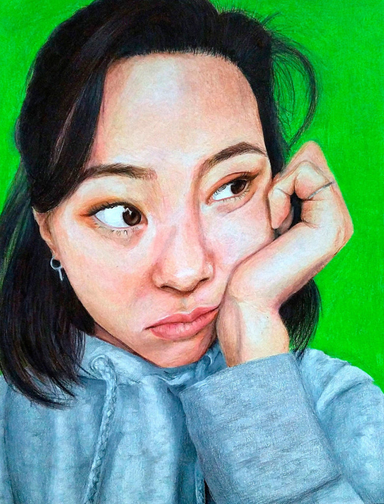 ”Awkward Encounter” by Hyunbee Shin, a senior at Cedar Park Christian School. Shin is the winner of the Susan Jane Russell art scholarship.
