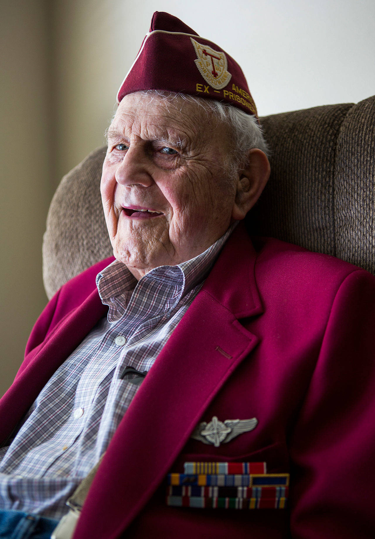World War II veteran and former POW Frank Gadwa at his Marysville home on Feb. 13. (Olivia Vanni / The Herald)