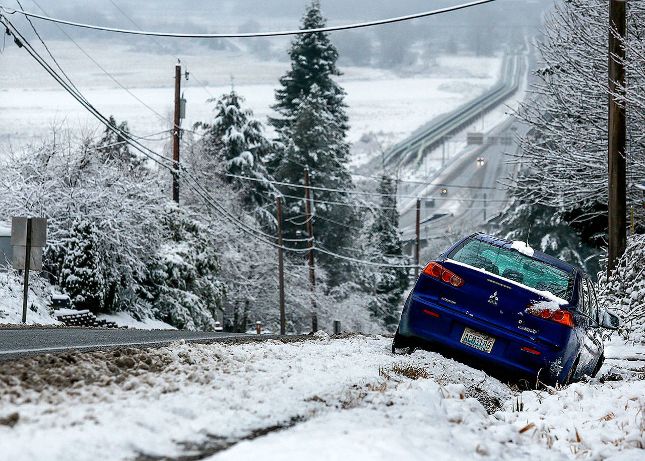 When snow accumulates on tree branches, the added weight stresses them. Add a little wind and the limbs can come down on power lines. (Dan Bates / Herald file, 2017)