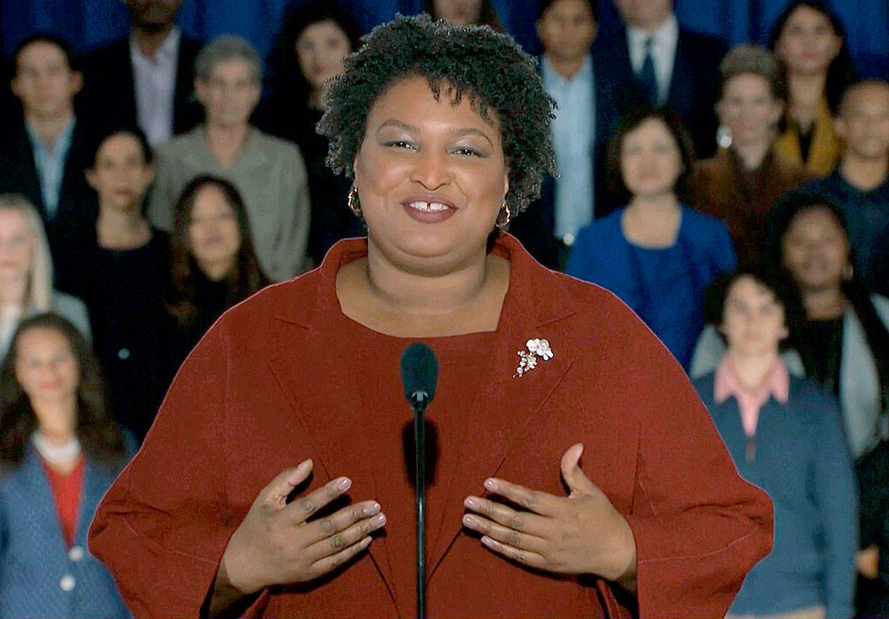 Stacey Abrams delivers the Democratic party’s response to President Donald Trump’s State of the Union address on Tuesday in Atlanta. (Pool video image via AP)