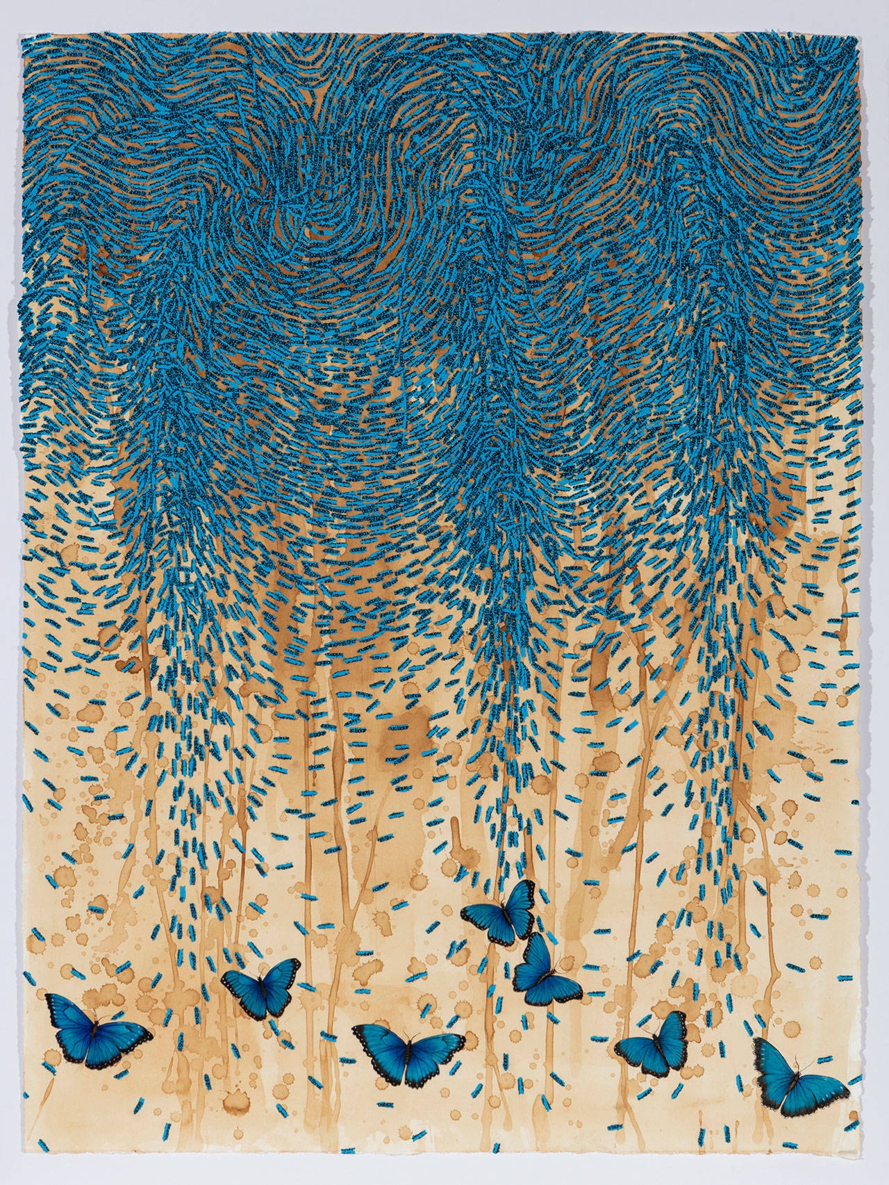 Ambreen Butt’s mixed-media artwork, “Shoaib (8),” takes its title from the name and age of a young victim of an American drone strike. (Kevin Todora/Ambreen Butt)