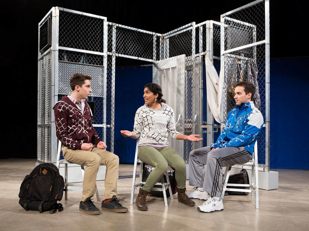 Kyle Shields, Mina James and Youness Aladdin in the 2015 production of “Outside,” which deals with issues such as depression and the important role friends can provide for support. (Photo by John Packman)
