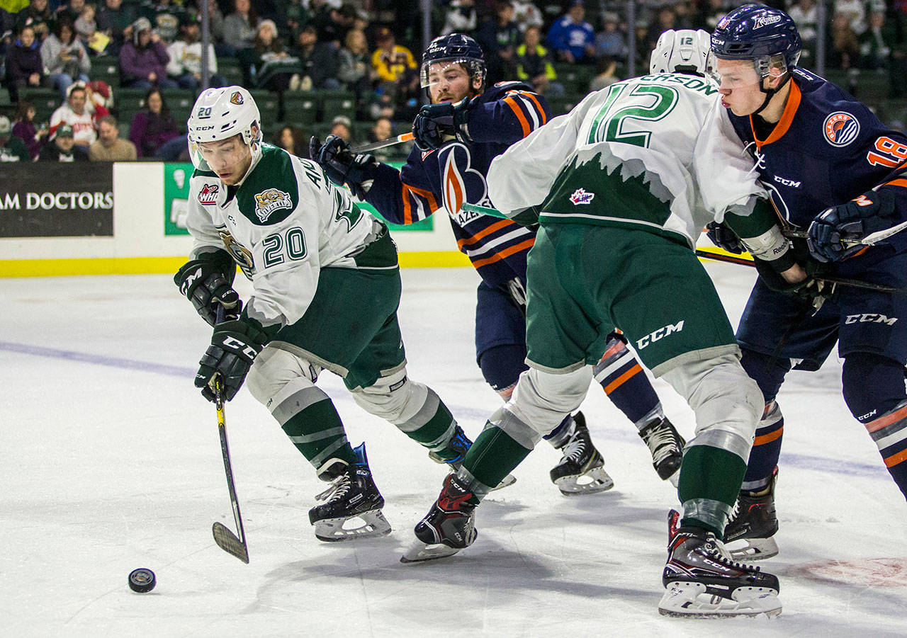 Everett’s Zack Andrusiak skates during a Jan. 6 game at Angel of the Winds Arena. (Olivia Vanni / The Herald)