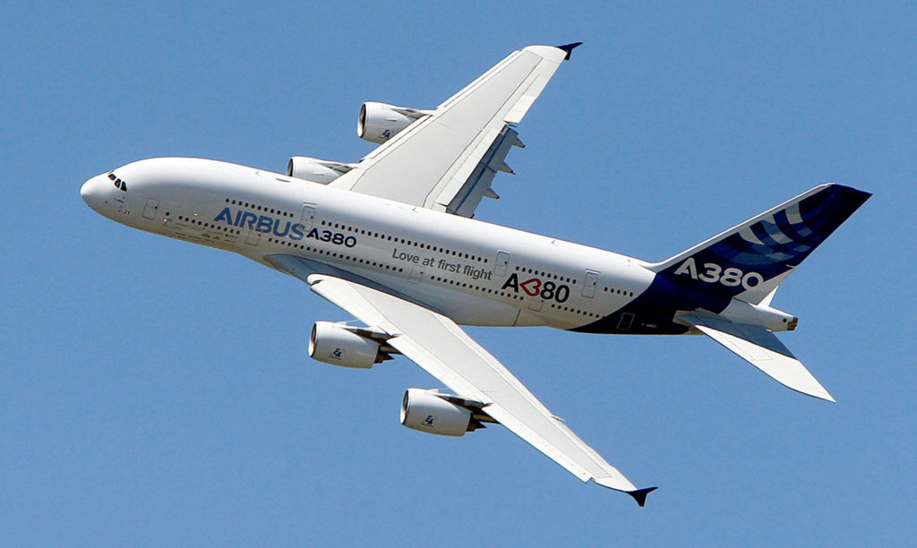 An Airbus A380 during a demonstration flight at the 49th Paris Air Show in 2011. (AP Photo/Francois Mori, File) 
