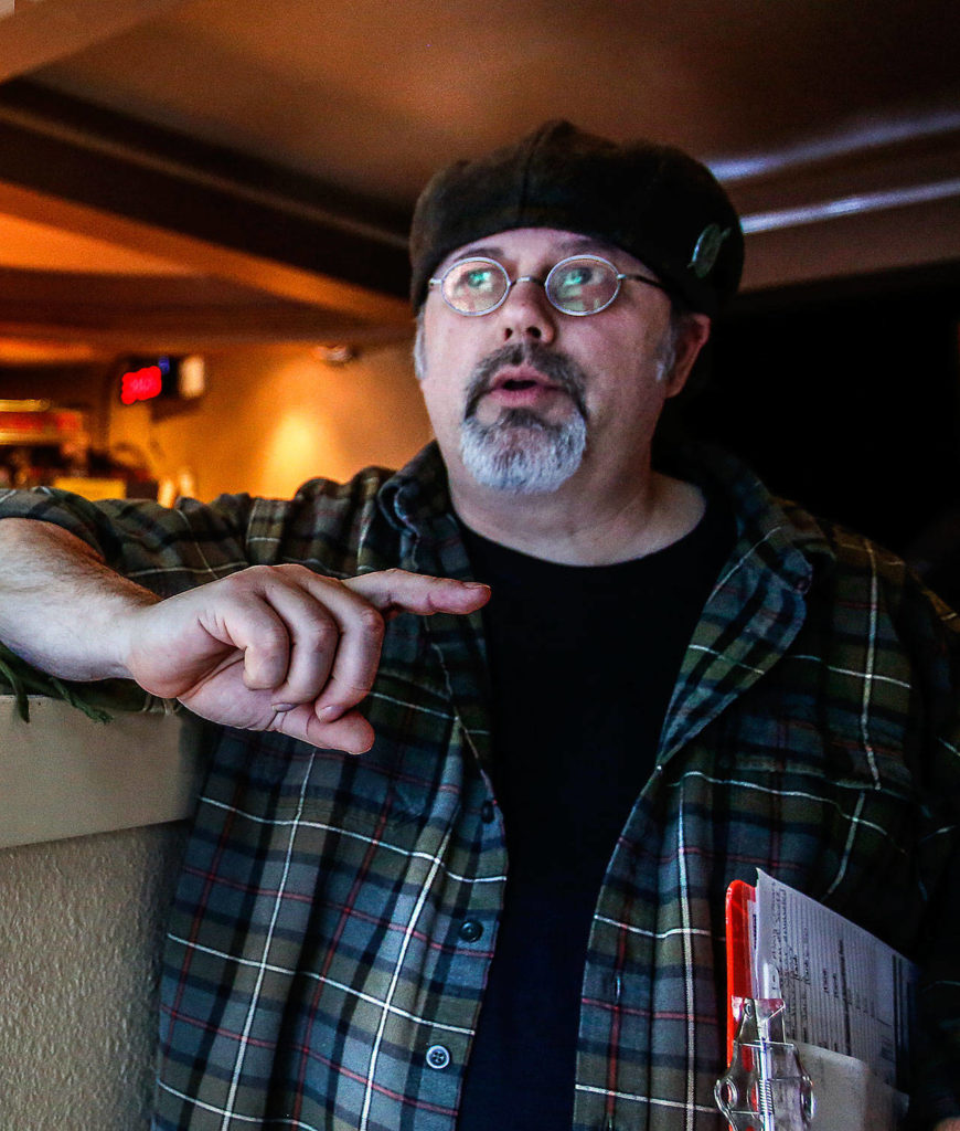 Edmonds Theater manager Gary Hoskins, 58, talks about what he does to keep movie fans coming to the almost century-old theater. (Dan Bates / The Herald)
