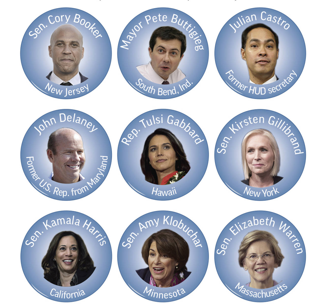 Democrats who have declared their candidacy or formed committees to explore a run for the presidency in 2020. (Associated Press)