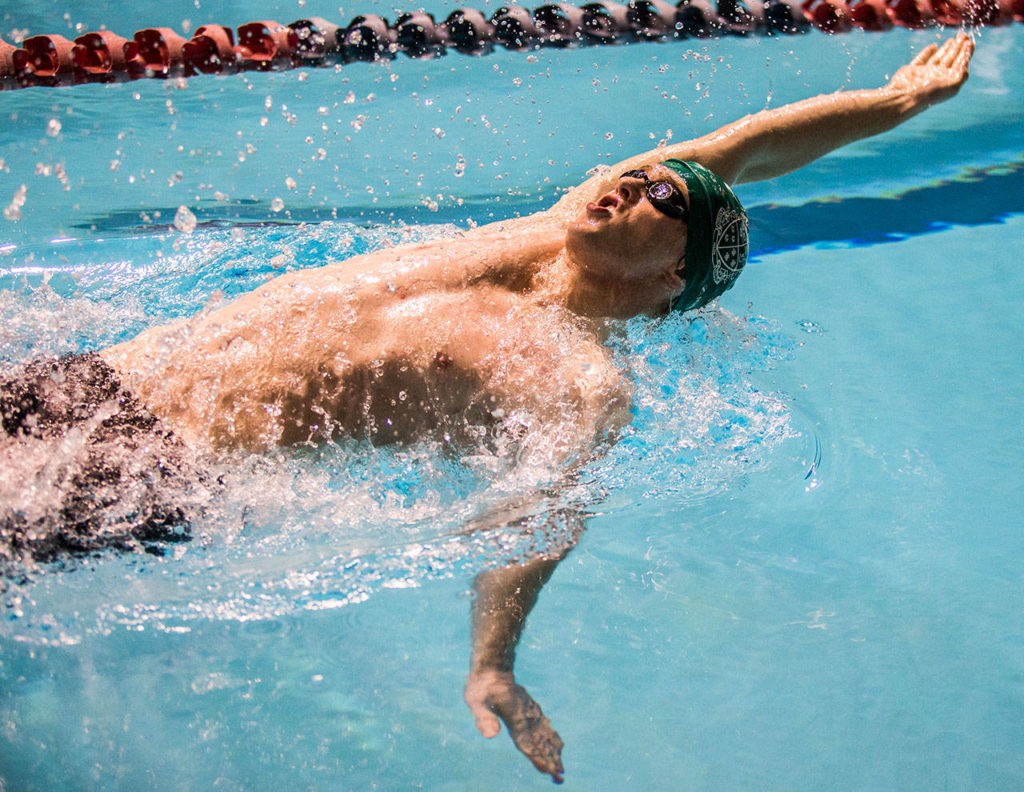 Shorecrest senior Aric Prieve claimed a pair of individual state medals, placing sixth in the 100 freestyle and seventh in the 100 backstroke. (Olivia Vanni / The Herald)
