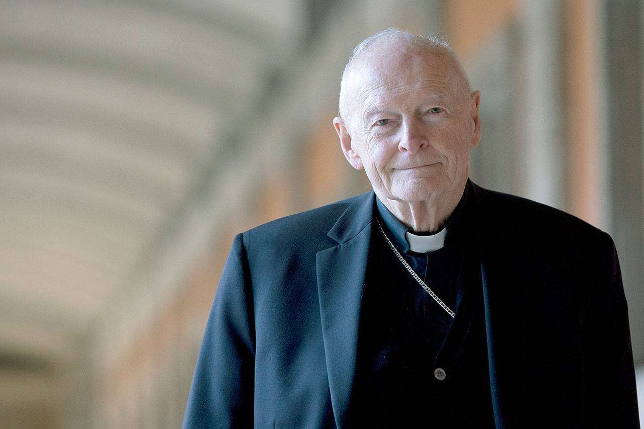 Cardinal Theodore Edgar McCarrick poses during an interview with the Associated Press in Rome on Feb. 13, 2013. On Saturday, the Vatican announced Pope Francis defrocked McCarrick after Vatican officials found him guilty of soliciting for sex while hearing confession. (AP Photo/Andrew Medichini, file)