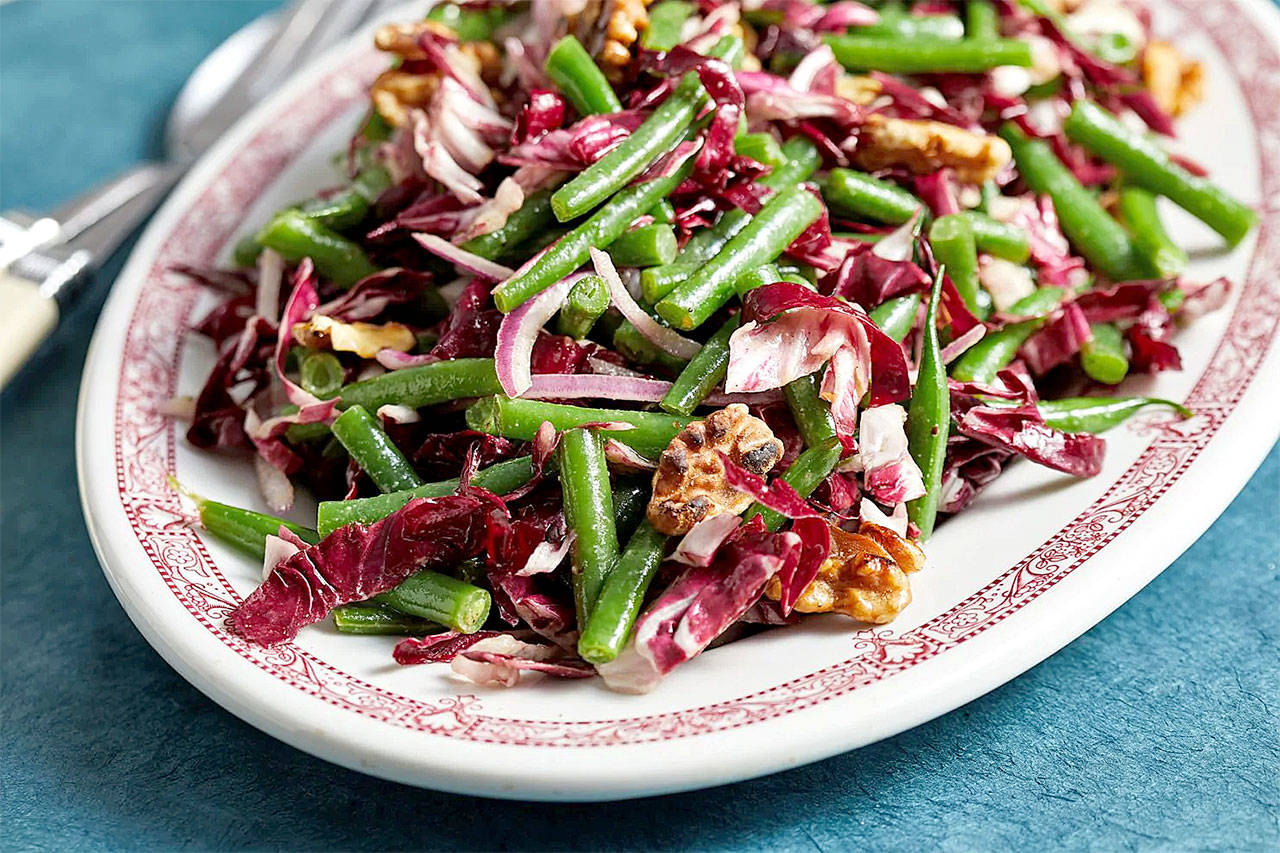 The recipe for this green bean and radicchio salad with walnuts was born from a near-empty refrigerator. (Tom McCorkle for The Washington Post)