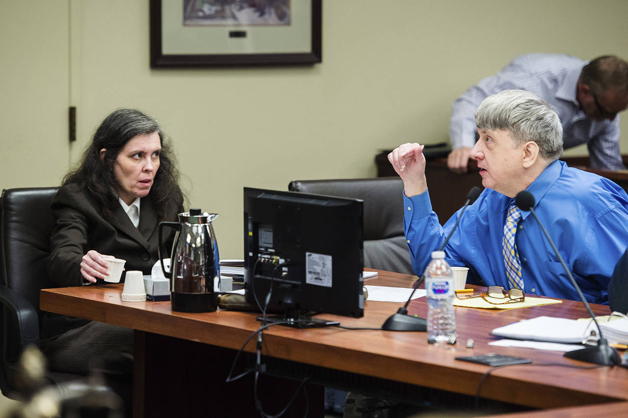 In this June 2018 photo, Louise Turpin (left) and her husband, David Turpin (right), appear for a preliminary hearing in Superior Court in Riverside, California. (Watchara Phomicinda/The Press-Enterprise via AP, Pool, file )
