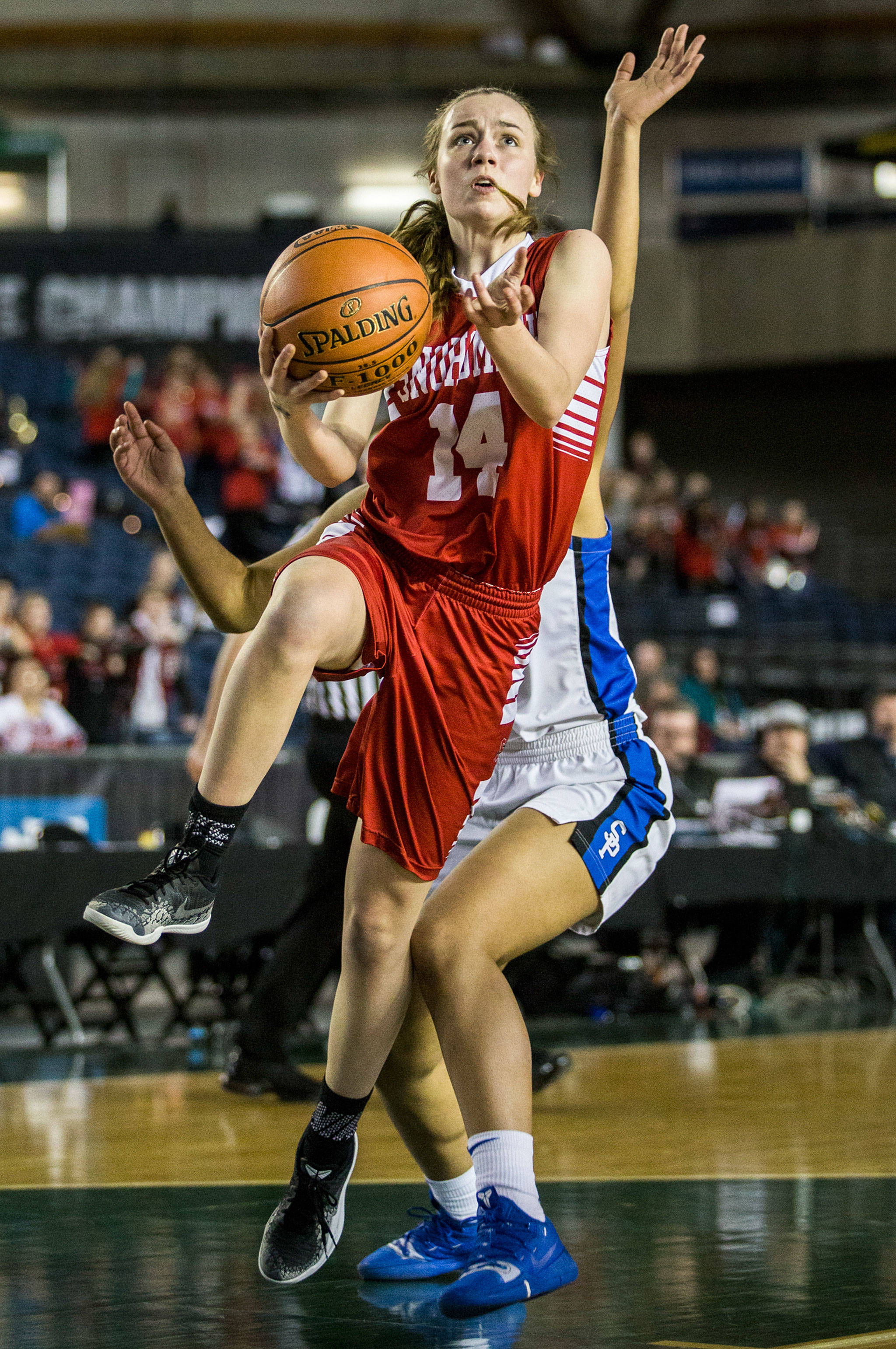 Snohomish’s Maya DuChesne drives to the hoop during the game against Seattle Prep at the 3A Girls Hardwood Classic on Wednesday, Feb. 27, 2019 in Tacoma, Wash. (Olivia Vanni / The Herald)