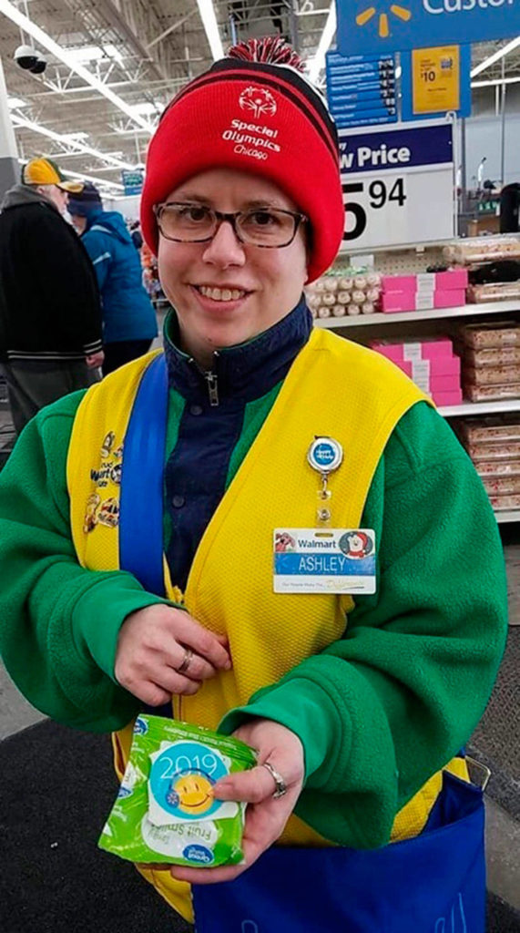 Walmart greeter Ashley Powell poses for a photo at a Walmart store in Galena, Illinois, on Feb. 21. (Tamara Ambrose via AP)
