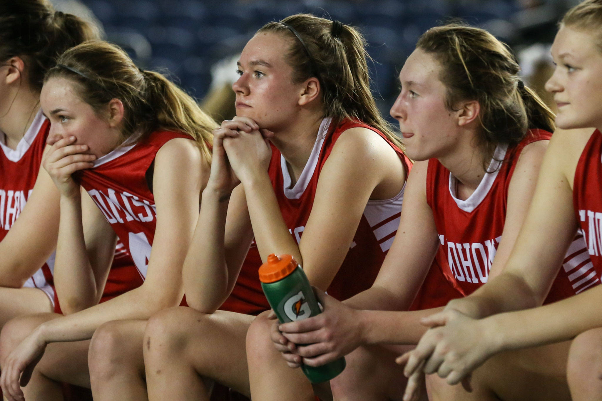 Snohomish watches as Kamiakin continues to pull ahead Thursday morning at the Tacoma Dome on February 28, 2019. The Panthers lost 57-39.(Kevin Clark / The Herald)