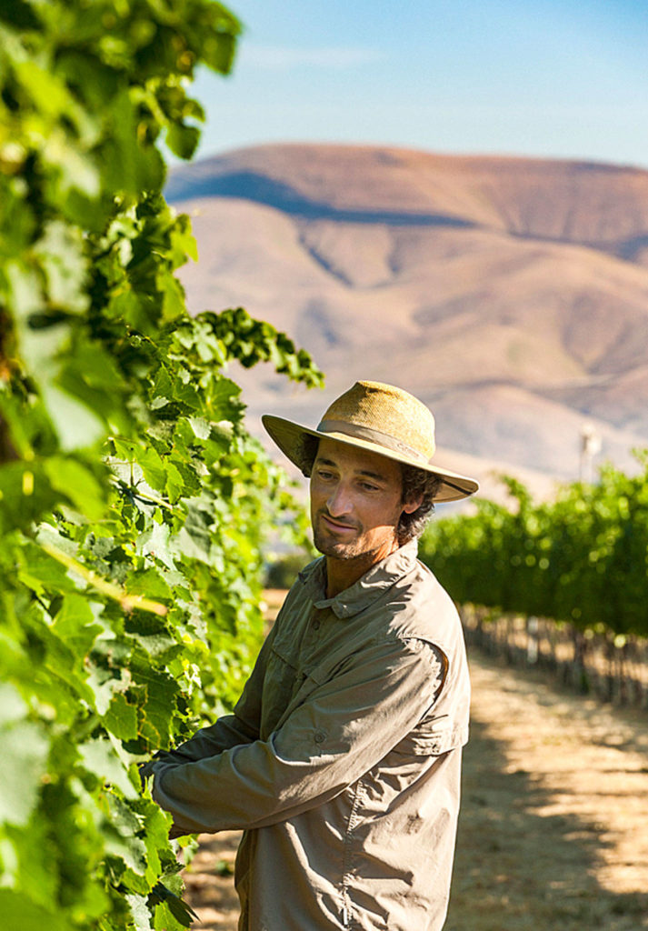 Karl Umiker is a viticulturist who collaborates with his winemaking wife, Coco Umiker, not pictured, and works with the vineyards that contribute to Umiker program for Clearwater Canyon Cellars in Lewiston, Idaho. (Richard Duval Images)
