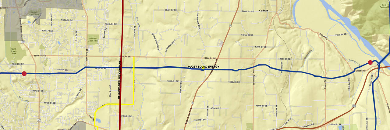 Washington Utilities and Transportation Commission                                The blue line represents the pipeline. The upgrade will be done on the section between the red dots (approximately).