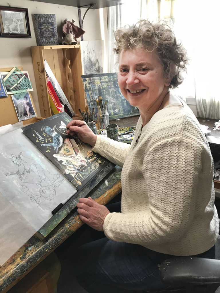 Schack Artist of the Year Janie Olsen at work in her studio. (Gale Fiege)
