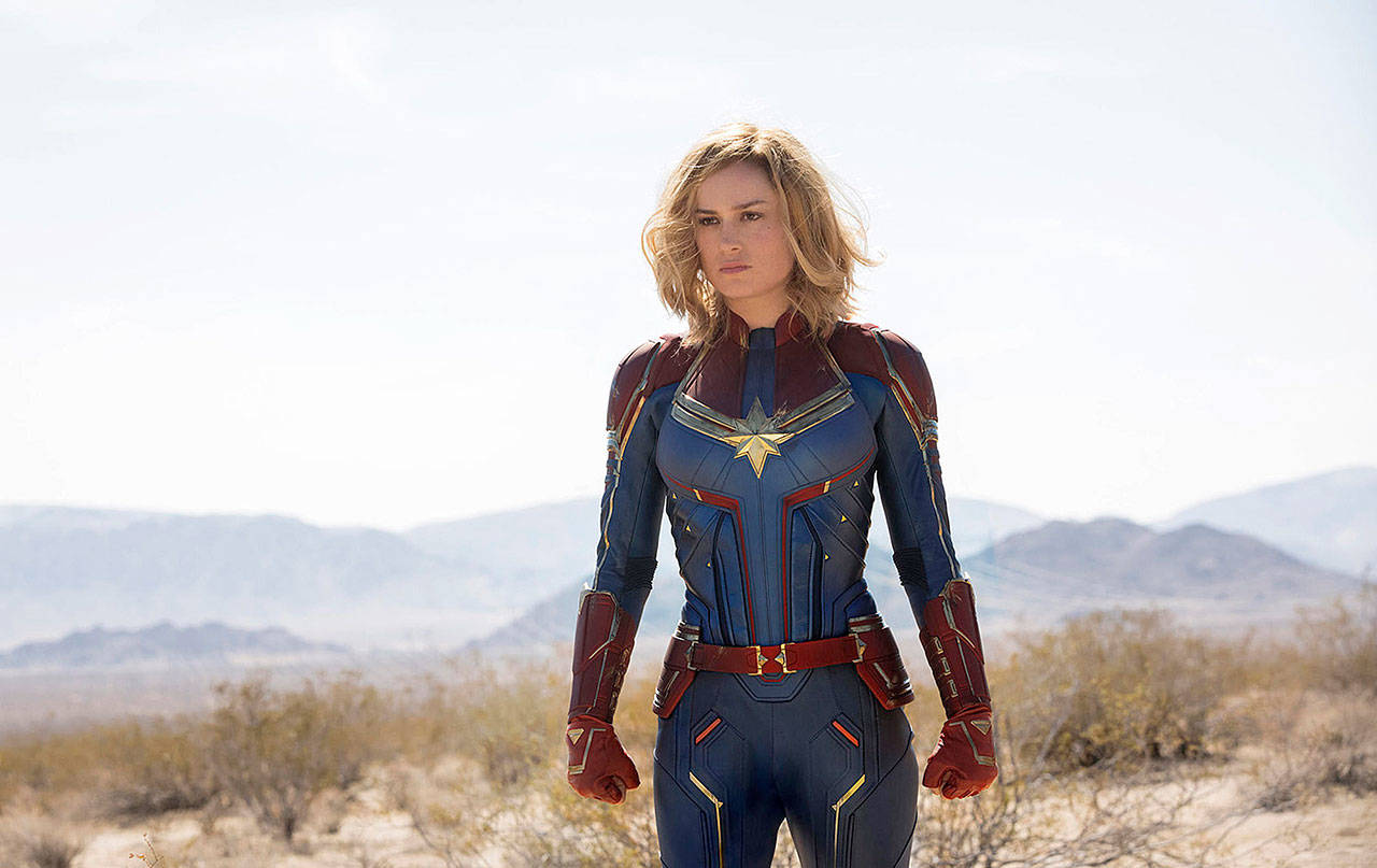 Brie Larson stars in “Captain Marvel,” the first Marvel comic book movie to be built around a female hero. (Marvel Studios)