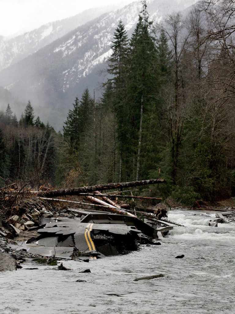 Election Day flooding in 2006 caused heavy damage along Index-Galena Road. Most sections have since been repaired, but not the stretch between mile post 6.4 and 6.9. (Jennifer Buchanan / Herald file)

