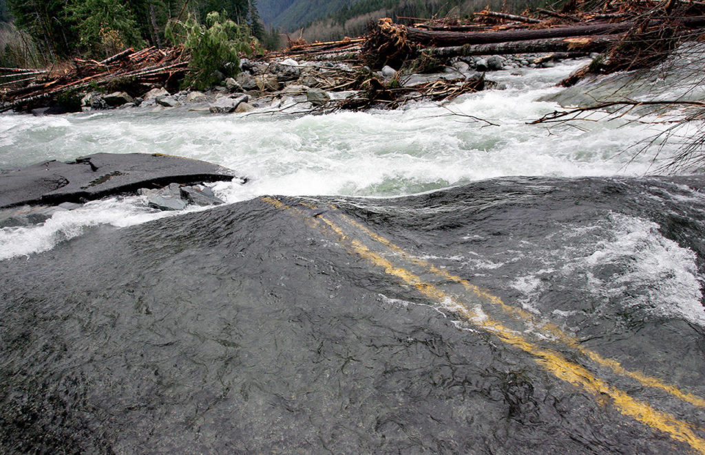 Election Day flooding in 2006 caused heavy damage along Index-Galena Road. Most sections have since been repaired, but not the stretch between mile post 6.4 and 6.9. (Jennifer Buchanan / Herald file)

