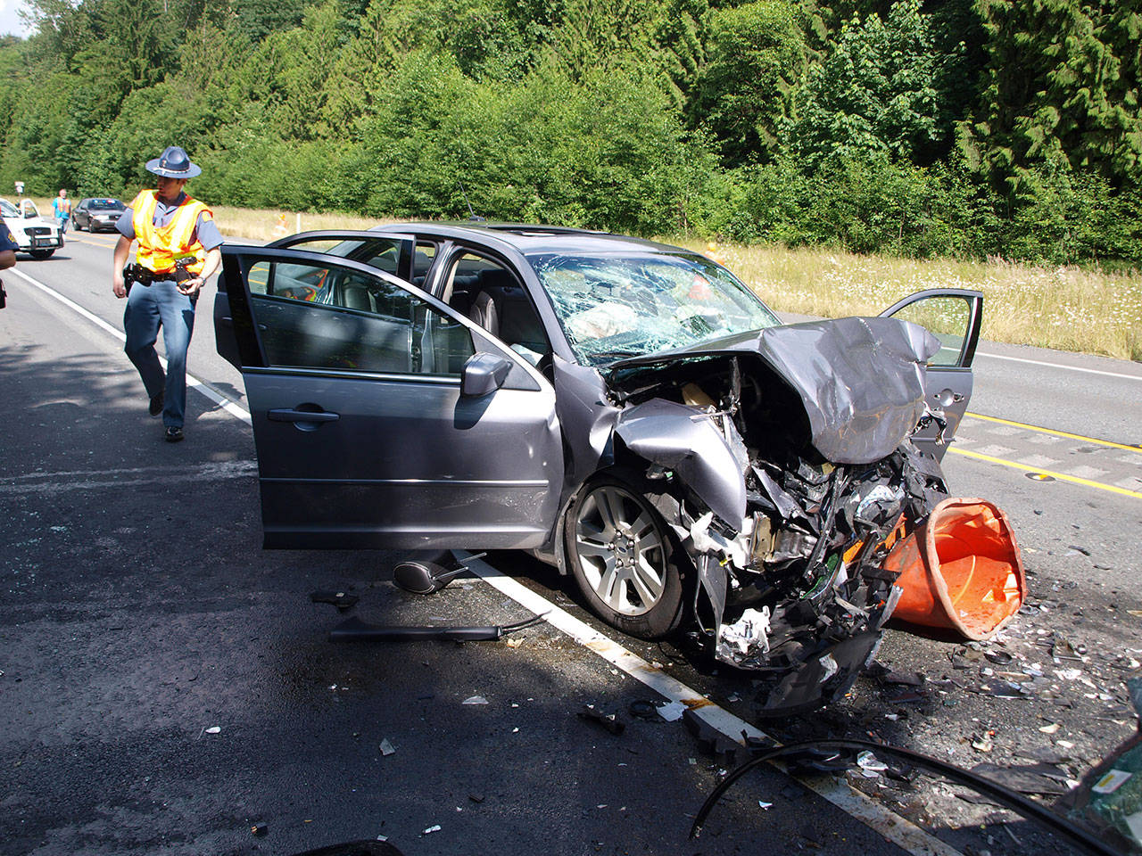 Photo courtesy of plaintiffs’ attorneys                                A Ford Fusion and a Mitsubishi Eclipse collided on Highway 522 in 2014. Three people were killed.