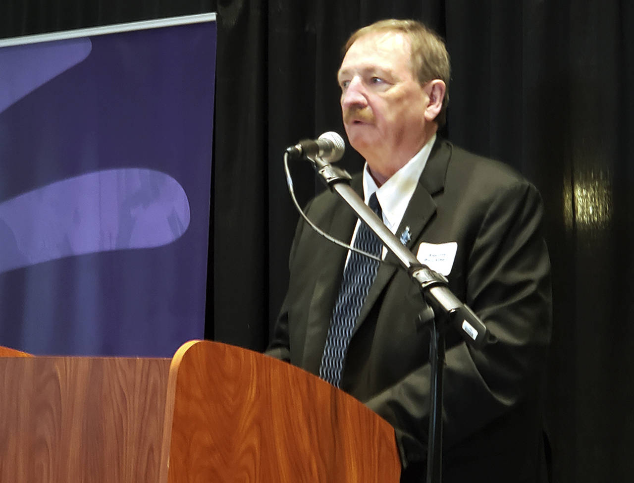 Noah Haglund / The Herald                                Snohomish County Executive Dave Somers delivers his annual State of the County speech in Everett on Wednesday.