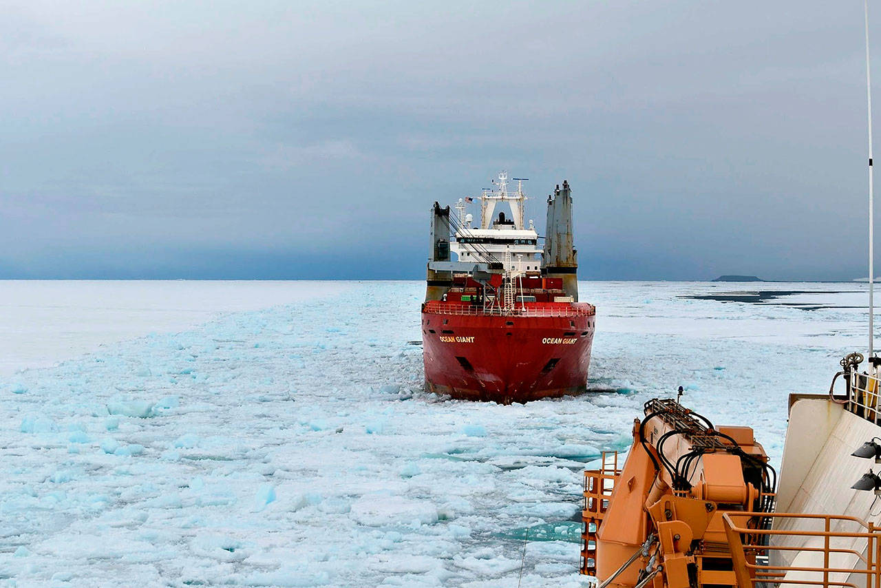 The U.S. Coast Guard’s Polar Star, a heavy icebreaker, during its 105-day deployment to Antarctica. The icebreaker returned to its homeport of Seattle on Monday. (Photo Courtesy U.S. Coast Guard)
