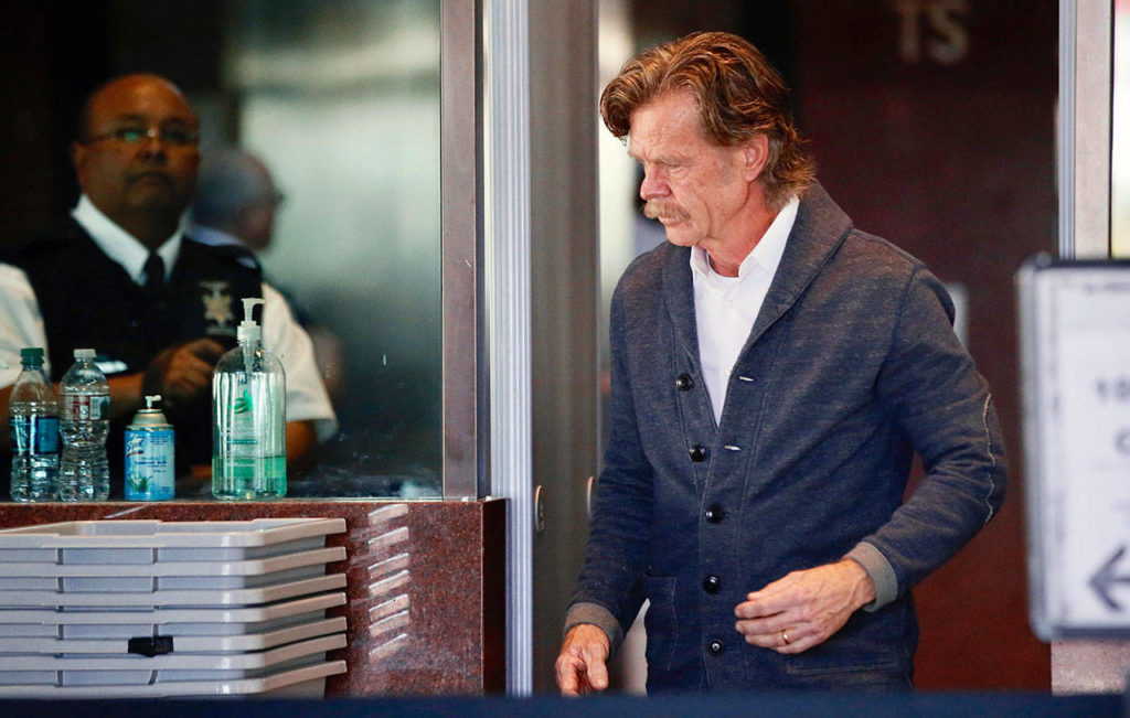 Actor William H. Macy arrives at the federal courthouse in Los Angeles on Tuesday. Fifty people, including Macy’s wife, actress Felicity Huffman, were charged Tuesday in a scheme in which wealthy parents allegedly bribed college coaches and other insiders to get their children into some of the nation’s most elite schools. Macy was not charged; authorities did not say why. (AP Photo/Alex Gallardo)
