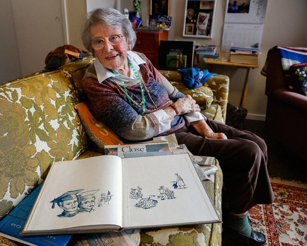 Ruth May Scougale taught English and Latin at Everett High and Cascade. In addition, she was adviser for the Nesika, Everett High School’s yearbook. Renowned artist Chuck Close was among her students and illustrated this 1957 edition of the Nesika. (Dan Bates / The Herald)
