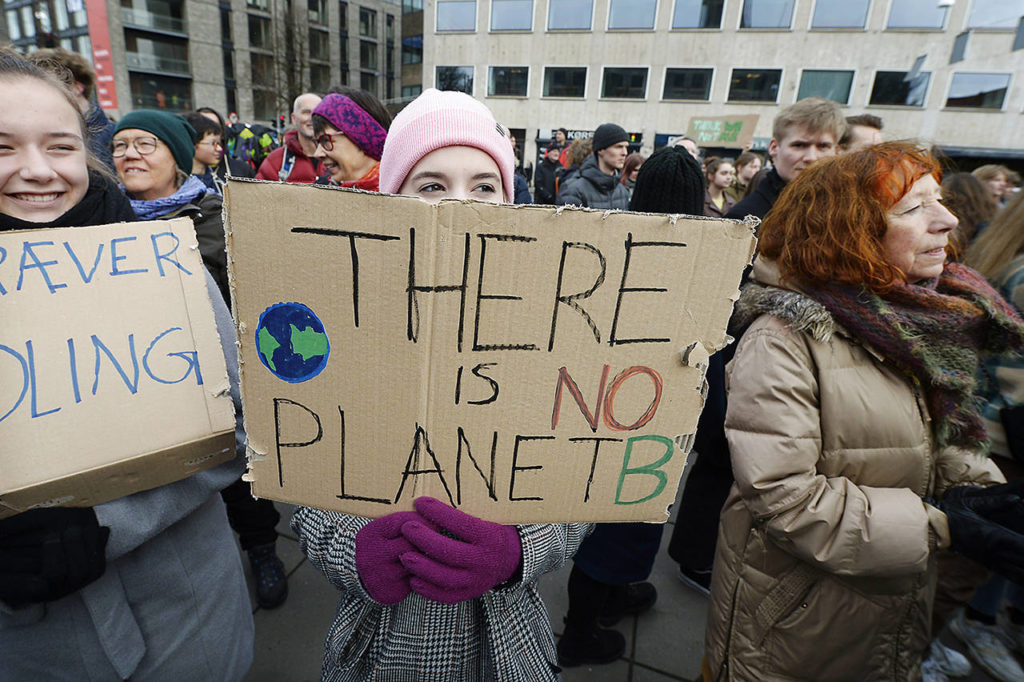 Students take part in a protest against climate change, in Aarhus, Denmark on Friday. (Henning Bagger/Ritzau Scanpix via AP)
