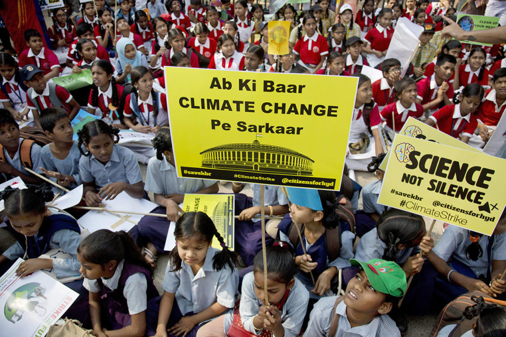 Indian students from different institutions participate in a climate protest in Hyderabad, India, on Friday. (AP Photo/Mahesh Kumar A.)
