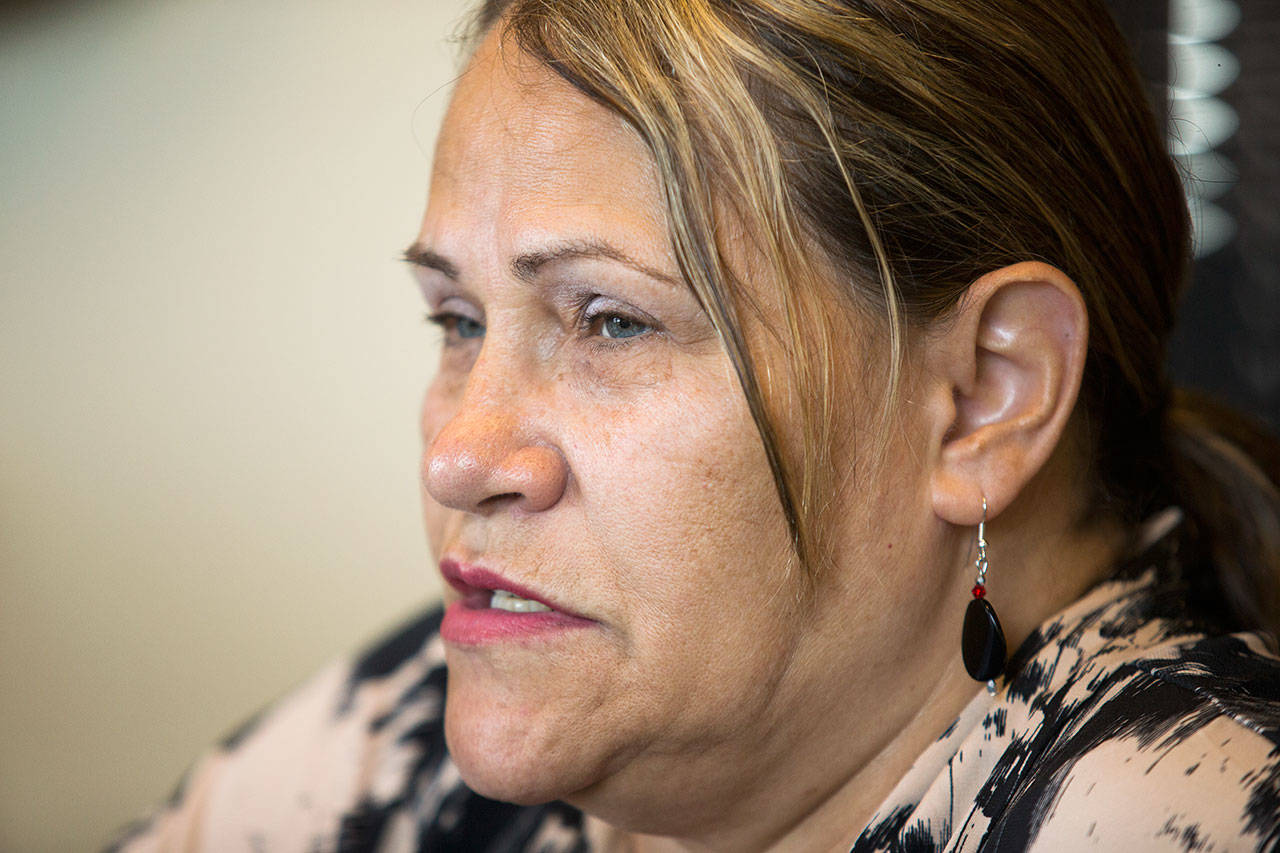 Teri Gobin speaks at the Tulalip Tribes headquarters Aug. 10, 2017. She was recently elected chairwoman of the Tulalip Tribes. (Andy Bronson / Herald file)