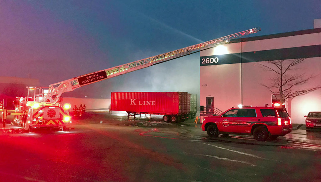 No one was injured in a Thursday night fire at a paper recycling warehouse near Paine Field. (South County Fire)
