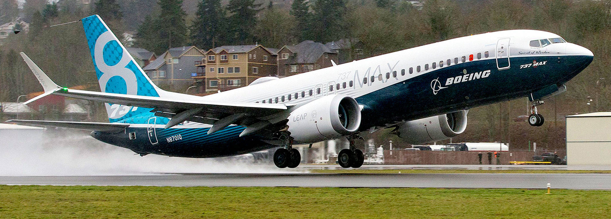 Seven weeks after it rolled out of the paint hangar, Boeing’s first 737 MAX, the Spirit of Renton, flies for the first time Jan. 29, 2016, from Renton Municipal Airport. (Mike Siegel/The Seattle Times/TNS, file)