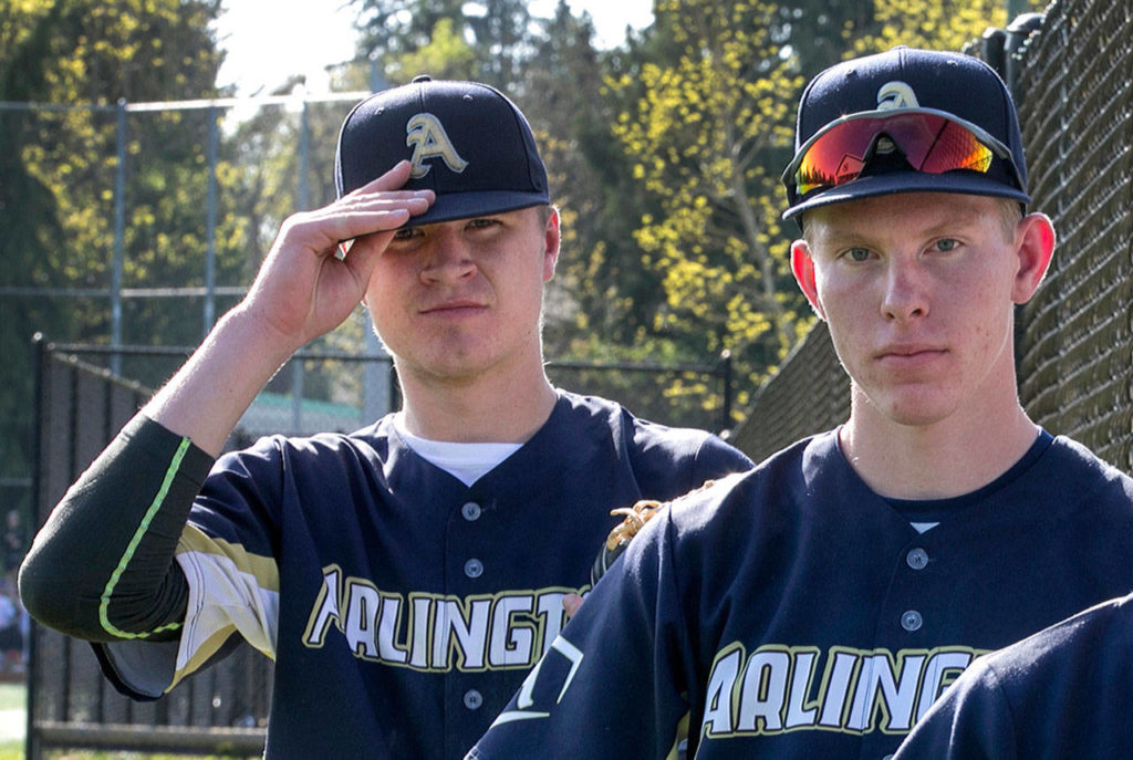 Arlington pitchers Cameron Smith (left) and Owen Bishop have combined for 48 strikeouts in 24 innings this season. (Kevin Clark / Herald file)
