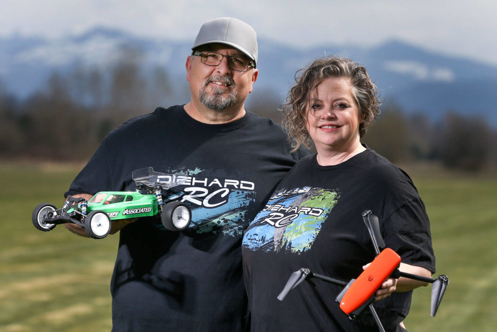 Brett and Brenda Wilson, owners of DieHard RC, had more that $40,000 worth of equipment stolen, but much of it was recovered thanks to GPS data found on one of the drones. (Kevin Clark / The Herald)
