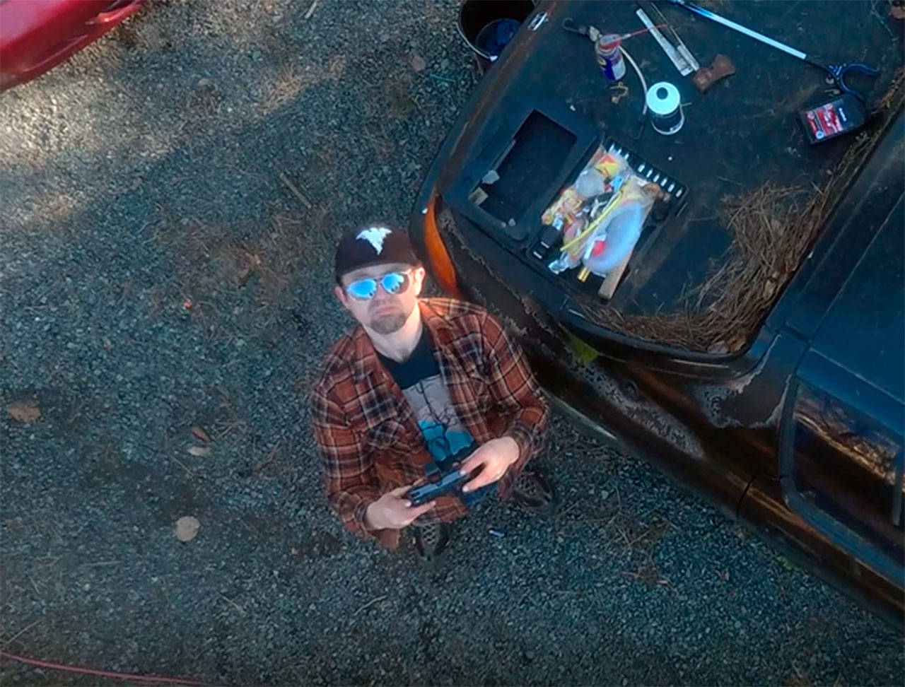 A man was arrested after footage was taken of him flying a drone that he allegedly stole. (Brett and Brenda Wilson, owners of DieHard RC)