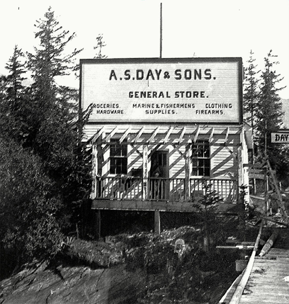 This store operated by Bob Day’s family, was one of the original buildings at Dayville on Prince William Sound. (Gloria Day Collection)
