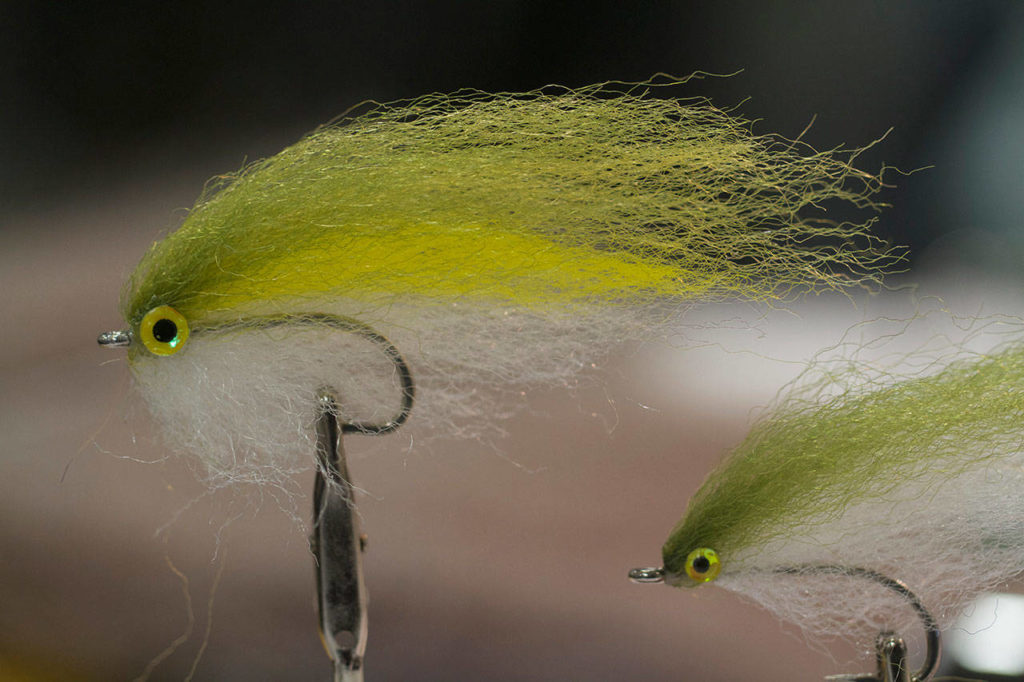 A small baitfish pattern tied and displayed at the fly fishing expo in Albany, Oregon. (Mike Benbow)
