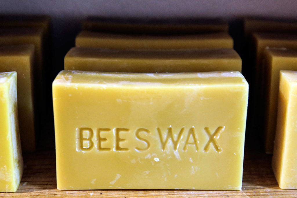 Locally produced beeswax for sale at Snohomish Bee Co. (Kevin Clark / The Herald)
