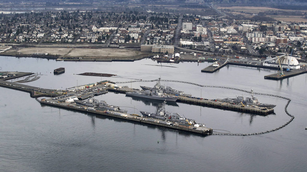 Destroyers docked at Naval Station Everett on Tuesday, Jan. 15, 2019 in Everett. (Andy Bronson / Herald file)

