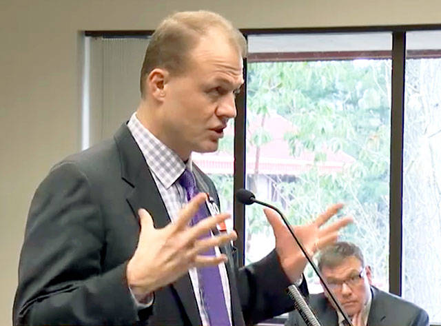 Tim Eyman makes his case in Thurston County Superior Court on Friday. (TVW)