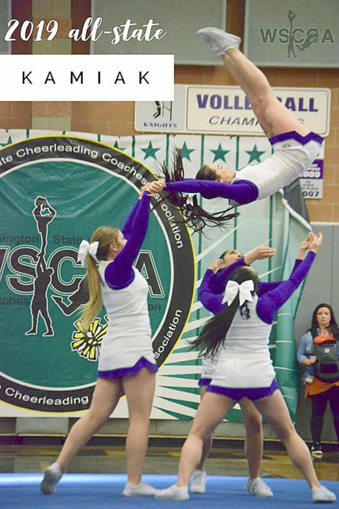 Kamiak cheer stunt group photo: Siobhan Mukomela, Kaitlin Harrison, Alexia Bravo and Danielle Manahan. (Contributed photo)
