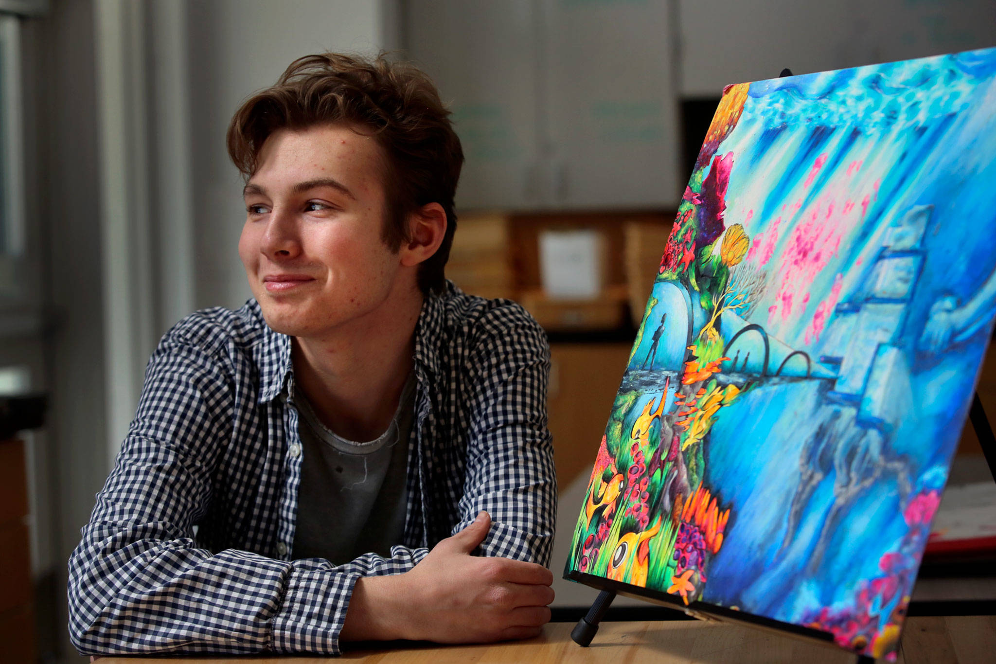 Navid Rahbin, junior at North Creek High School, has won recognition for his drawings and videos and is this week’s Super Kid. (Kevin Clark / The Herald)