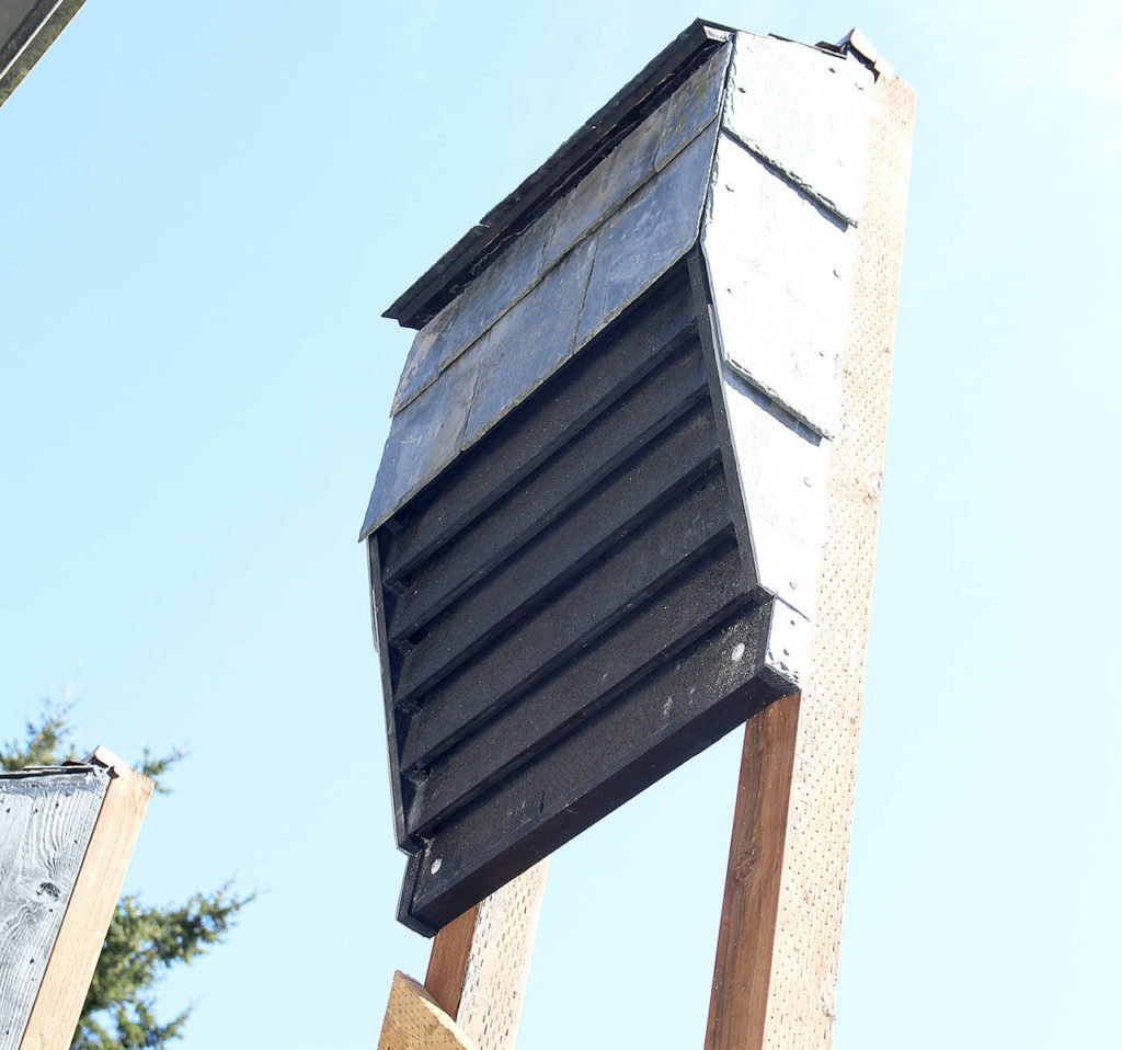 One of the two bat boxes recently installed at Fort Casey. (Laura Guido / Whidbey News Group)
