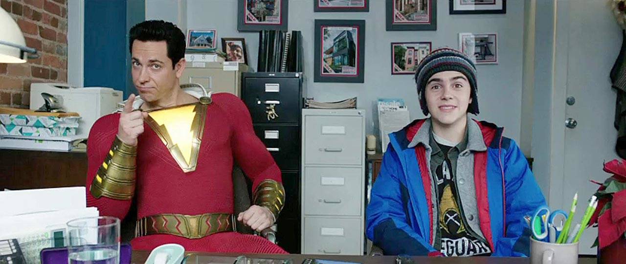 Zachary Levi is the adult superhero and Jack Dylan Grazer plays his sidekick in “Shazam!” (Warner Bros.)