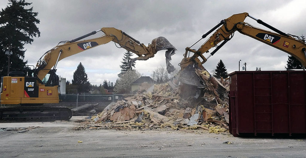 The Berean Baptist Church on Delta Avenue undergoes demolition. (Steven Powell / The Marysville Globe)
