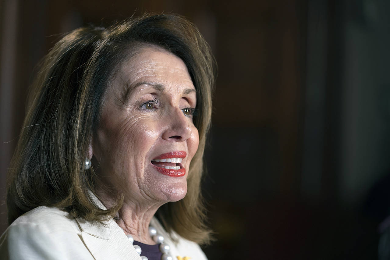 Speaker of the House Nancy Pelosi speaks during an interview with The Associated Press in her office at the Capitol in Washington on Wednesday. (AP Photo/J. Scott Applewhite)