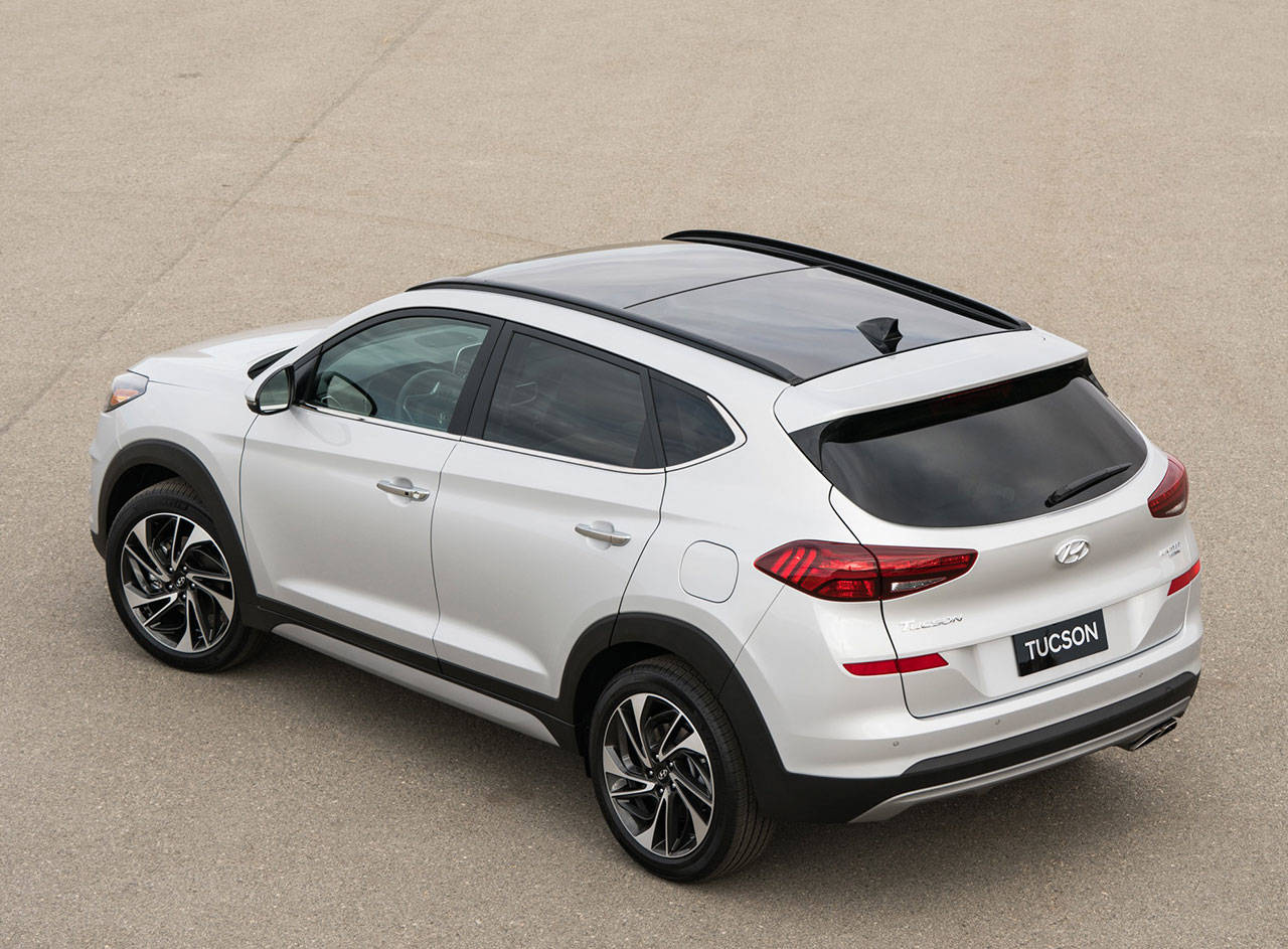 The 2019 Hyundai Tucson is powered by an inline four-cylinder engine. The SE trim’s version is a 2.0-liter with 161 horsepower. All other models come with a 2.4-liter delivering 181 horsepower. (Manufacturer photo)