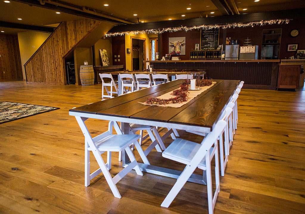 A full length bar and large event space at the Comforts of Whidbey property in Langley. (Olivia Vanni / The Herald)
