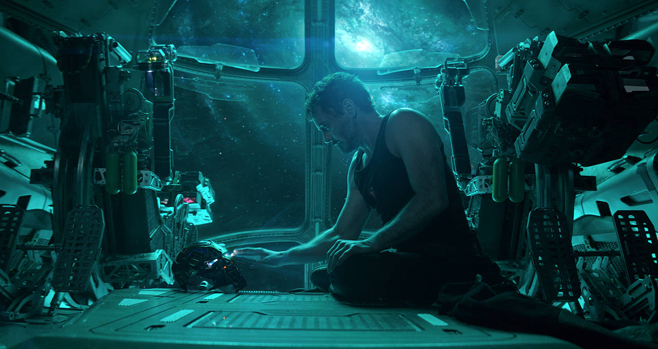 Robert Downey Jr. in a scene from “Avengers: Endgame.” (Disney/Marvel Studios via AP)